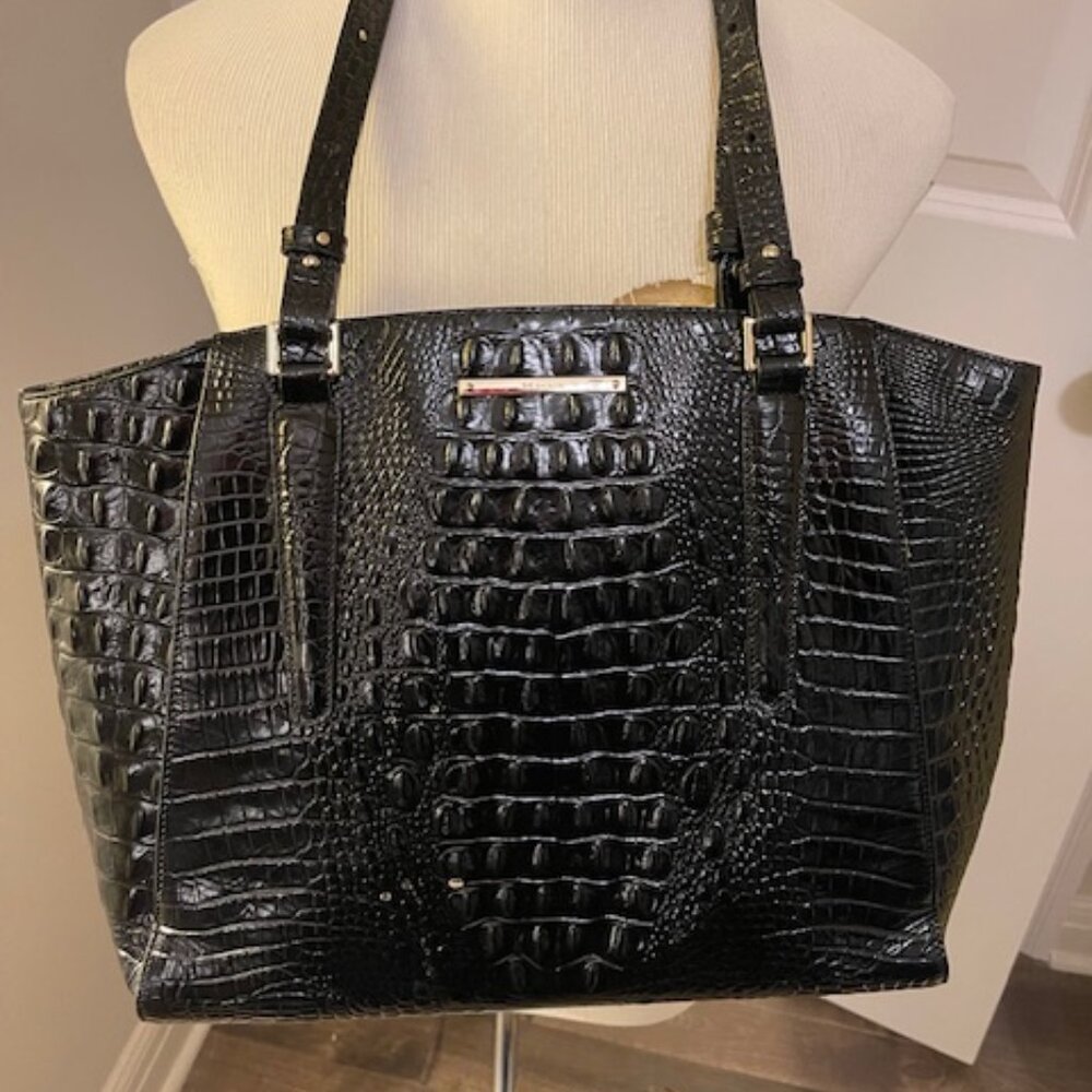 Black Croc-Embossed Laptop Tote Bag